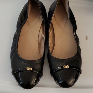 Cole Haan Black Gold Elsie cap toe ballet flats